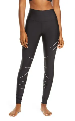 ALO Yoga High-Waisted Sequence Glow in the Dark Leggings Black Large Workout Gym thumbnail 1