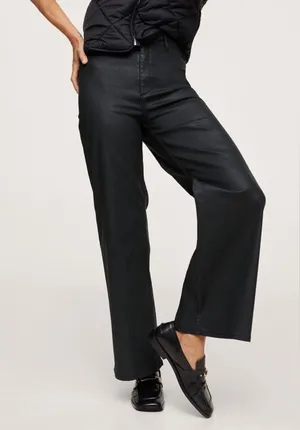 Mango Coated Jeans Culotte High Waist Catherine Ankle Black Wide Leg Size 10 NWT thumbnail 1