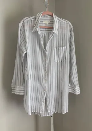 Treasure & Bond Casual Blue & White Striped Button-Up Tunic Shirt Womens Sz XL thumbnail 1