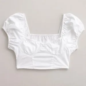 H&M Divided White Puff Sleeve Milkmaid Crop Top Coquette M thumbnail 5