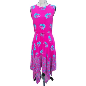 Maje 38G Rushia‎ Sleeveless Floral Print Dress Pink Blue Handkerchief Hem Small thumbnail 4