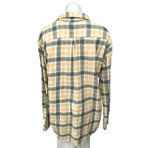 12th Tribe Green Beige Plaid Checkered Flannel Button Down Shirt Blouse Top Sz S thumbnail 2
