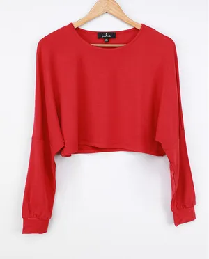 Lulu’S Look At Me Now Red Dolman Sleeve Crop Top thumbnail 1