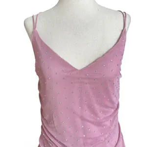 Windsor Pink Mesh Ruched Rhinestone Bodycon V-Neck Dress Party Large | 16-9 thumbnail 3