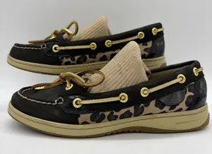 Sperry Top-Sider Womens 6 Boat Shoes Angelfish Black Leopard Lace Up Gold Laces thumbnail 1