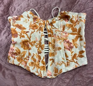 Urban outfitters Glassons Floral Corset Top - Cream and Brown thumbnail 1