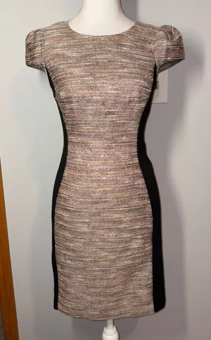 MOUILINETTE SOEURS Anthropologie Tweed Sheath Dress‎ Cap Sleeve Black Paneled thumbnail 1