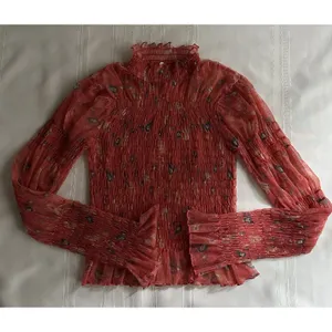 Free People Hello There Floral Sheer Mesh Mock Neck Bell Sleeve Blouse Sz S EUC thumbnail 8