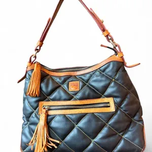 Dooney & Bourke Black Quilted Nylon Hobo Shoulder Bag Leather Tassels Y2K thumbnail 1