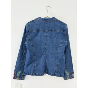 Women’s Aztec Embroidered Denim Jacket Boho Western Floral Pocket Size S thumbnail 7