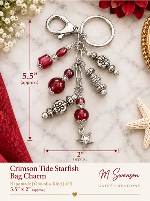 NEW One-of-a-Kind Crimson Tide Starfish Handmade Bag Charm Keychain (#15) thumbnail 3