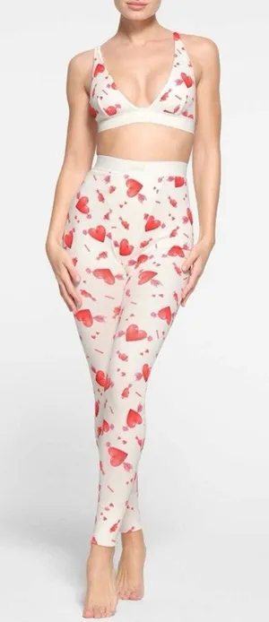 Skims Cotton Rib Leggings In Marble Red Heart & Arrow Valentines Day Print thumbnail 1
