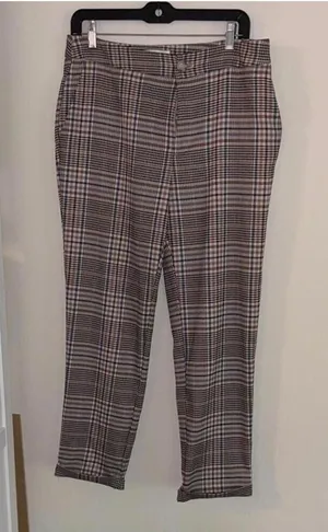 ✅By Anthropologie plaid tartan neutral color career pants trousers light wear thumbnail 1