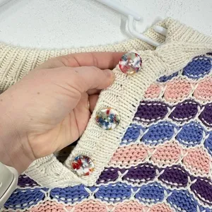 Find Me Now Colorful Striped Chunky Knit‎ Sweater V Neck Collared Cozy Fall Boxy thumbnail 4