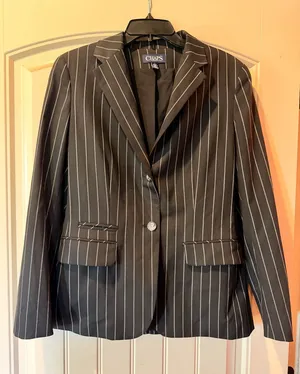 Chaps Black Pinstripe Tailored Blazer Women’s Size 8 Single Button Career Office Jacket thumbnail 1