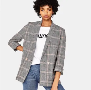 CLEARANCE! Gray Bershka Plaid Long Linen Blend Blazer Size S EUC thumbnail 7