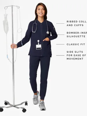 FIGS Bellery Scrub Jacket for Women - Navy classic bomber jacket Size XXS thumbnail 2