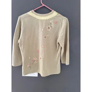 Christopher & Banks Vintage Cottage Green Floral Hand Embroidered Beaded Sweater thumbnail 6