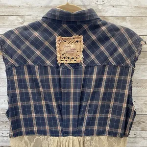 Vtg Gypsy South Atlanta L Reworked Sleeveless Plaid Lace Tunic Vest & Shirt Y2K‎ thumbnail 12