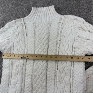 J.Crew Cable Knit Sweater Large Cream‎ Mock Neck Cotton Fisherman Runs Small thumbnail 3