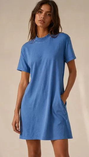 Free People Blue Terry Cloth Short Sleeve Oversized Pocket Dress Size Small NWOT thumbnail 1