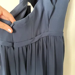 Azazie navy‎ blue long sleeved formal dress prom v-neck spaghetti straps size S thumbnail 5