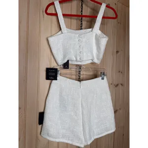 NWT Lulus Elevated Attitude White Tweed Sleeveless Two-Piece Skort Romper Size M thumbnail 6