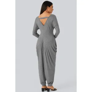 Halara Oversized Harem Jumpsuit Charcoal Gray Heather Open Back 3/4 Sleeve XS NW thumbnail 2