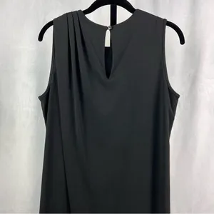 bar III Dress Womens Medium Black Drapey Sleeveless Keyhole Button Cocktail Midi thumbnail 6