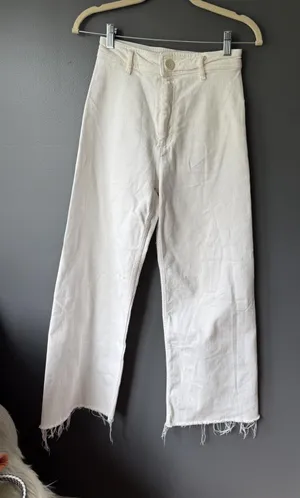 Zara The Marine Straight White Cropped Raw Hem Jeans Size EUR 34 / US 2 thumbnail 1