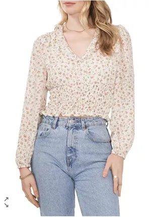 Women's 1.State Rosettes Printed Smocked Waist Top NWT size 2X Cottage Boho Core thumbnail 1