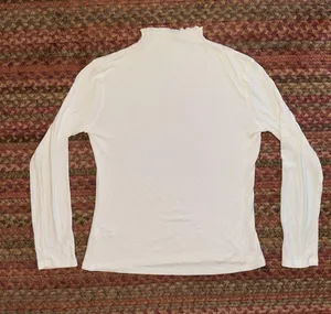 White Ribbed Lettuce Trim Mock Neck Long Sleeve thumbnail 7