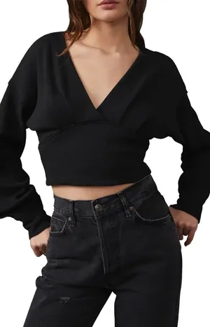 Free People We The Free All Nighter Thermal Cropped Top Women’s XL Black NWT thumbnail 1