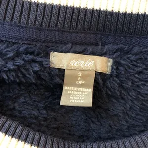 Aerie Sherpa Cozy Navy Blue Fleece Fuzzy Oversized Crewneck Sweater Size S thumbnail 4