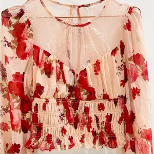 Free People red and pink lace top thumbnail 9
