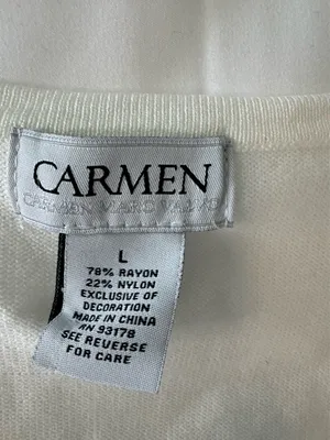 Carmen Marc Valvo Women's White Embellished Knit Square Neck Top Size L NWT thumbnail 4