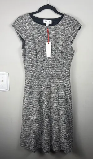 ELLE Tweed Fit & Flare Dress – Black/White – NWT – Size Small thumbnail 1