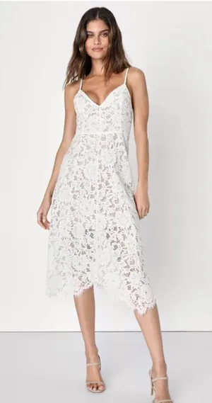 Lulus One Wish White Lace Midi Dress thumbnail 1
