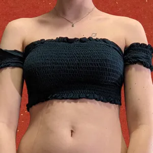 Source Unknown Dark blue going out smocked top thumbnail 1