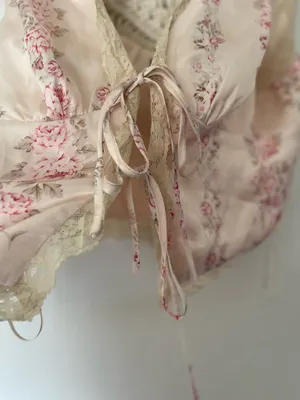 Cotton Candy LA Floral Satin Lace Trim Tie Front Top thumbnail 3