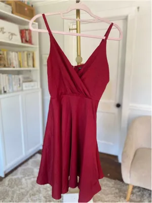 Shein Red Satin Wrap Mini Dress Flowy Party Date Night XS Coquette Quiet‎ Luxury thumbnail 2