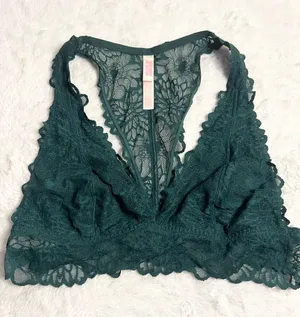 VS PINK Dark Green Lace Racerback Bralette Wireless Comfort Bra Size Large thumbnail 1