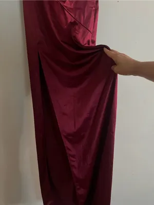 Honey and Rosie One-Shoulder Satin Dress in Burgundy thumbnail 5