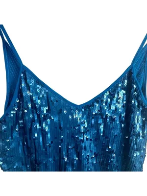 Blue Sequin Fairy Crop Tank Top Spaghetti Straps Butterfly Size M Express New thumbnail 2