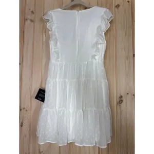 NWT Lulus Dreamy Designs White Ruffled Tiered Swiss Dot Mini Dress Summer Sz M thumbnail 5