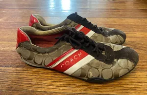 Coach Jayme Signature C Sneakers Brown Red Logo Low Top Lace Up Y2K Collectible thumbnail 1