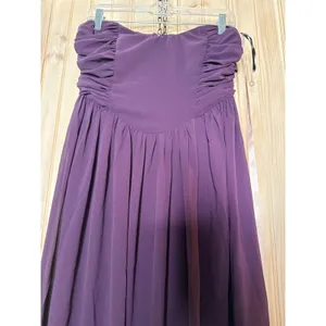 NWT Lulus Luxe Favorite Dark Purple Strapless Ruched Maxi Dress Bridesmaid Sz M thumbnail 5