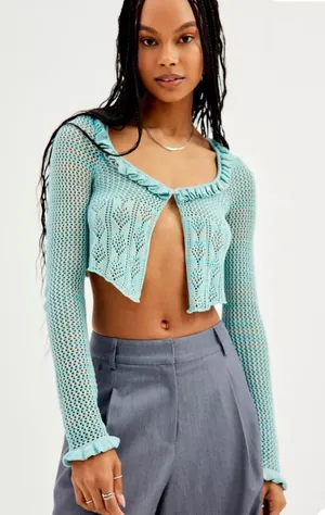 Urban Outfitters Open Knit Flyaway Cardigan XS‎ Boho Y2K Fairycore Crochet thumbnail 1
