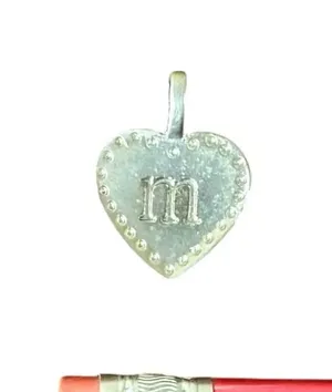 Silver Tone Pewter Initial Monogram M Charm Pendant Necklace thumbnail 1