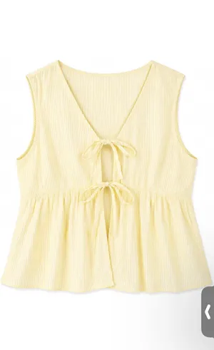 Remidoo Women's Striped Tie Front Peplum Tank Tops Sleeveless Blouse thumbnail 2